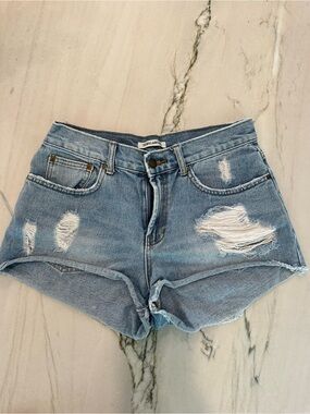 Billabong Light Blue Distressed Denim Cutoff Shorts